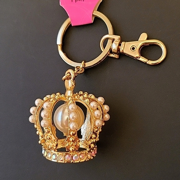 NEW Golden Crown Purse Charm, Crystals and Pearls, 2" x 1.5" - Picture 2 of 5